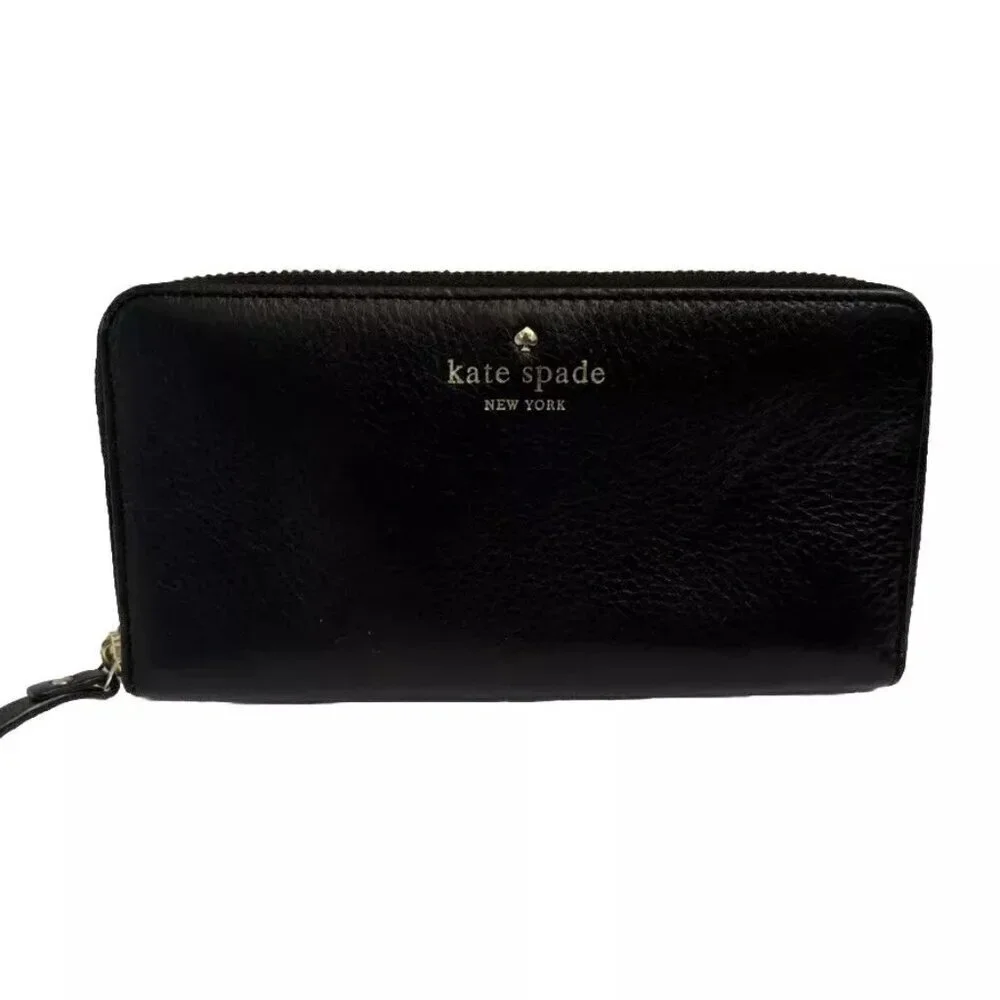 Kate Spade Leather Wallet Black Water Zip-Around Organizer Clutch